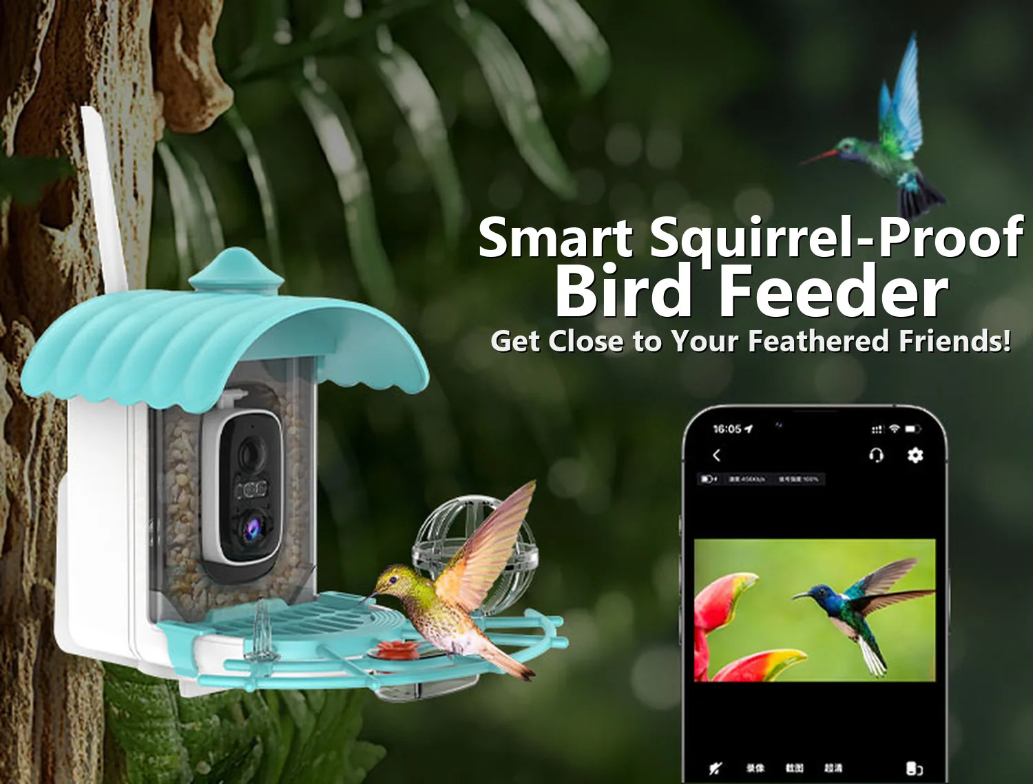 A20S-B1 bird feeder camera mounted on a tree, AI bird identification