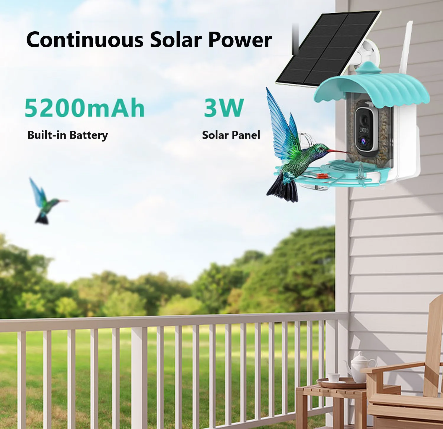 5200 mAh battery with 3 W solar panel