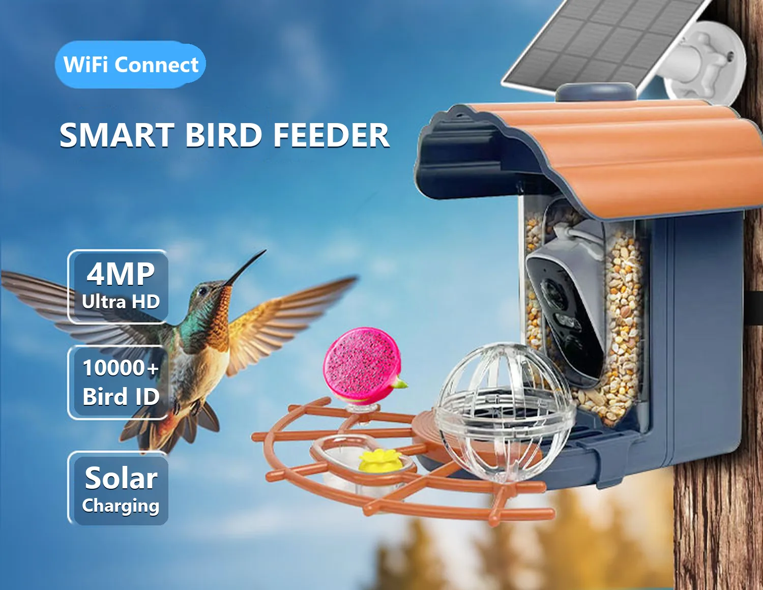 A20S-C1 smart bird feeder camera, 4 MP ultra HD, solar charging