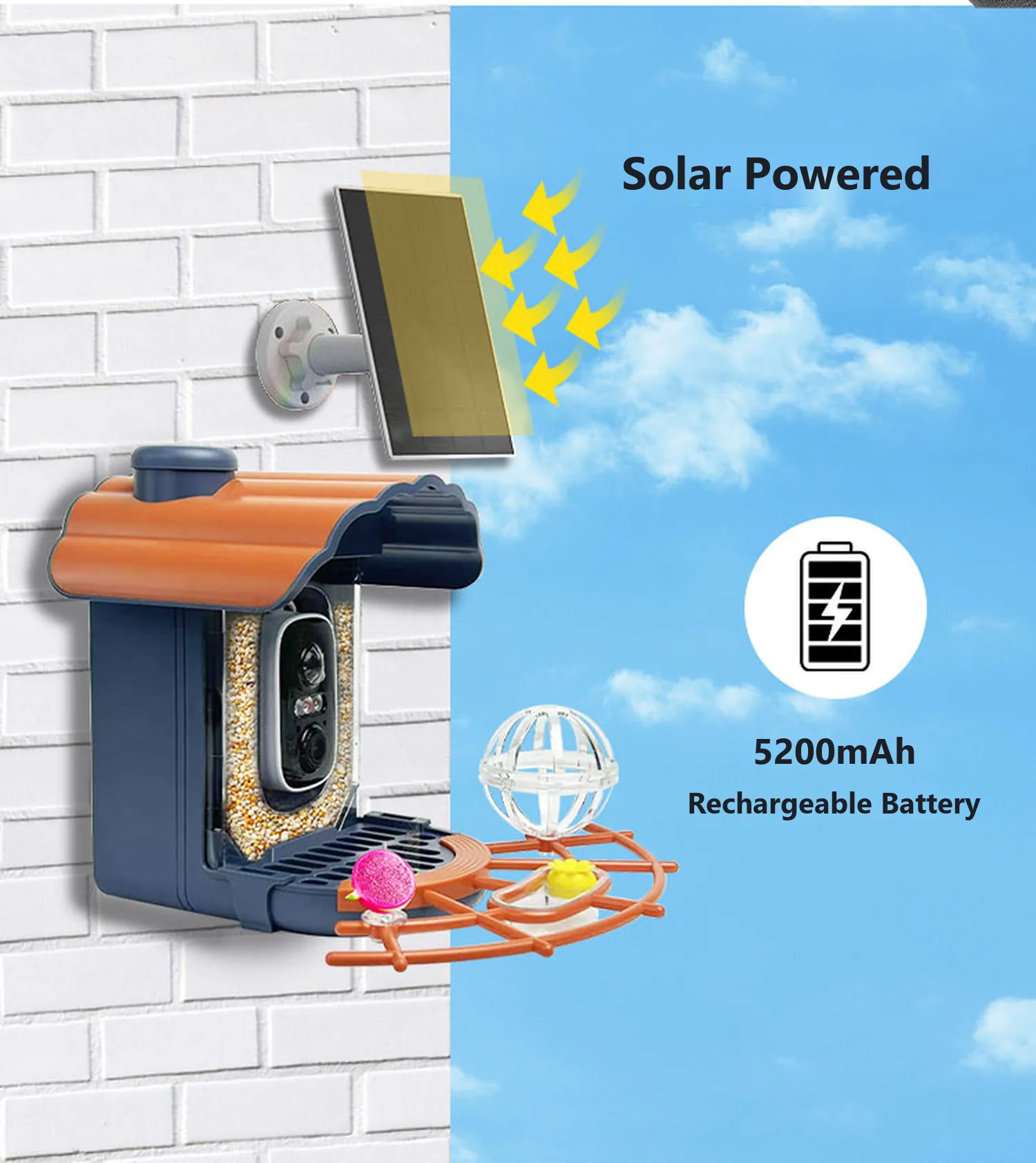 Solar powered with 5200 mAh rechargeable battery
