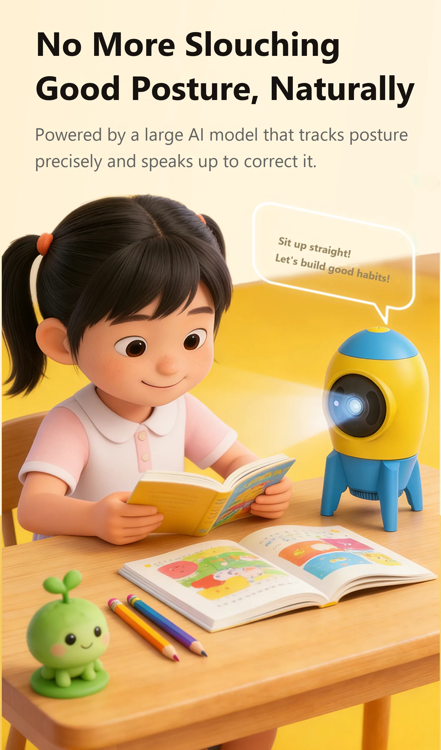AB1-1 posture reminder with a friendly voice prompt to sit up straight