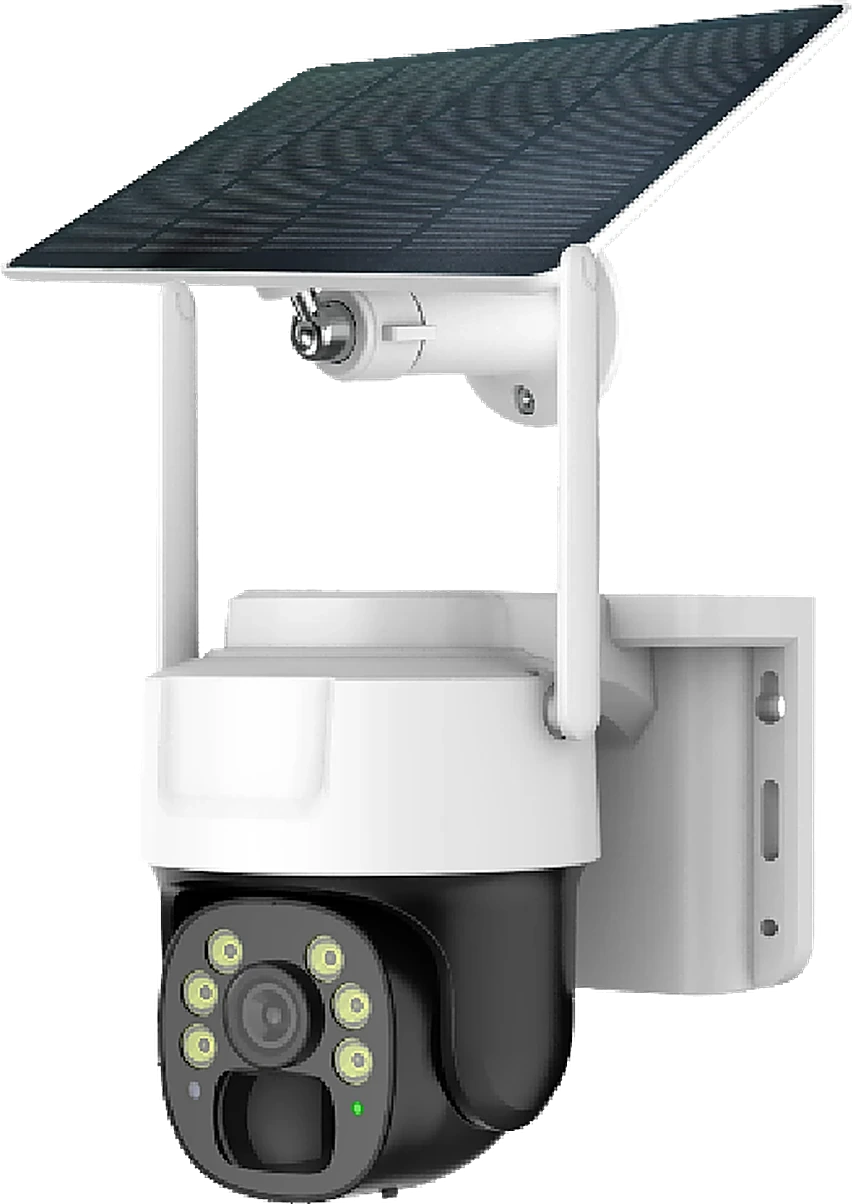 4G solar AOV single-lens camera, studio white background, front view