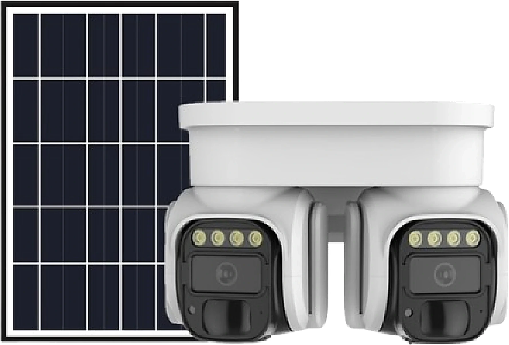 4G solar AOV dual-lens camera, studio white background, front view