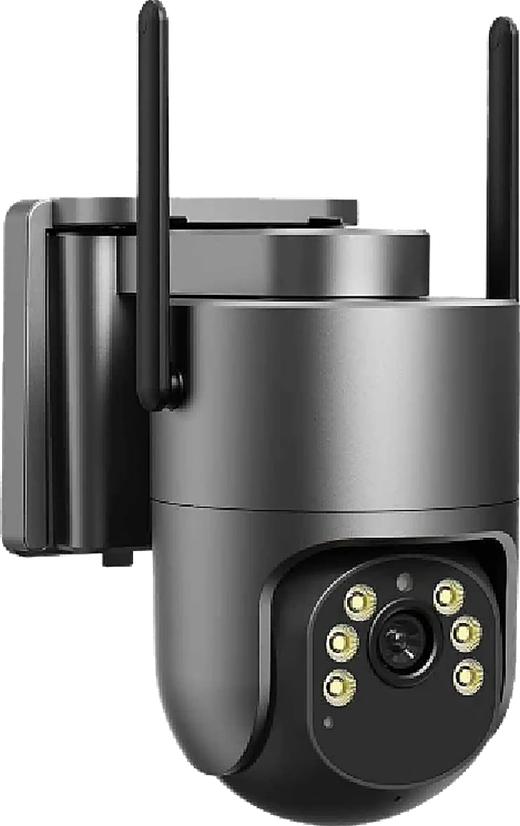 dual-lens battery bullet and PTZ camera, studio white background, front view