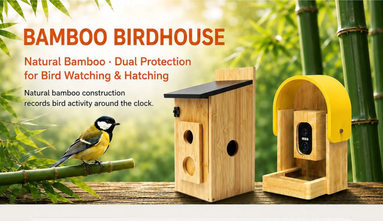 bamboo birdhouse camera — product overview