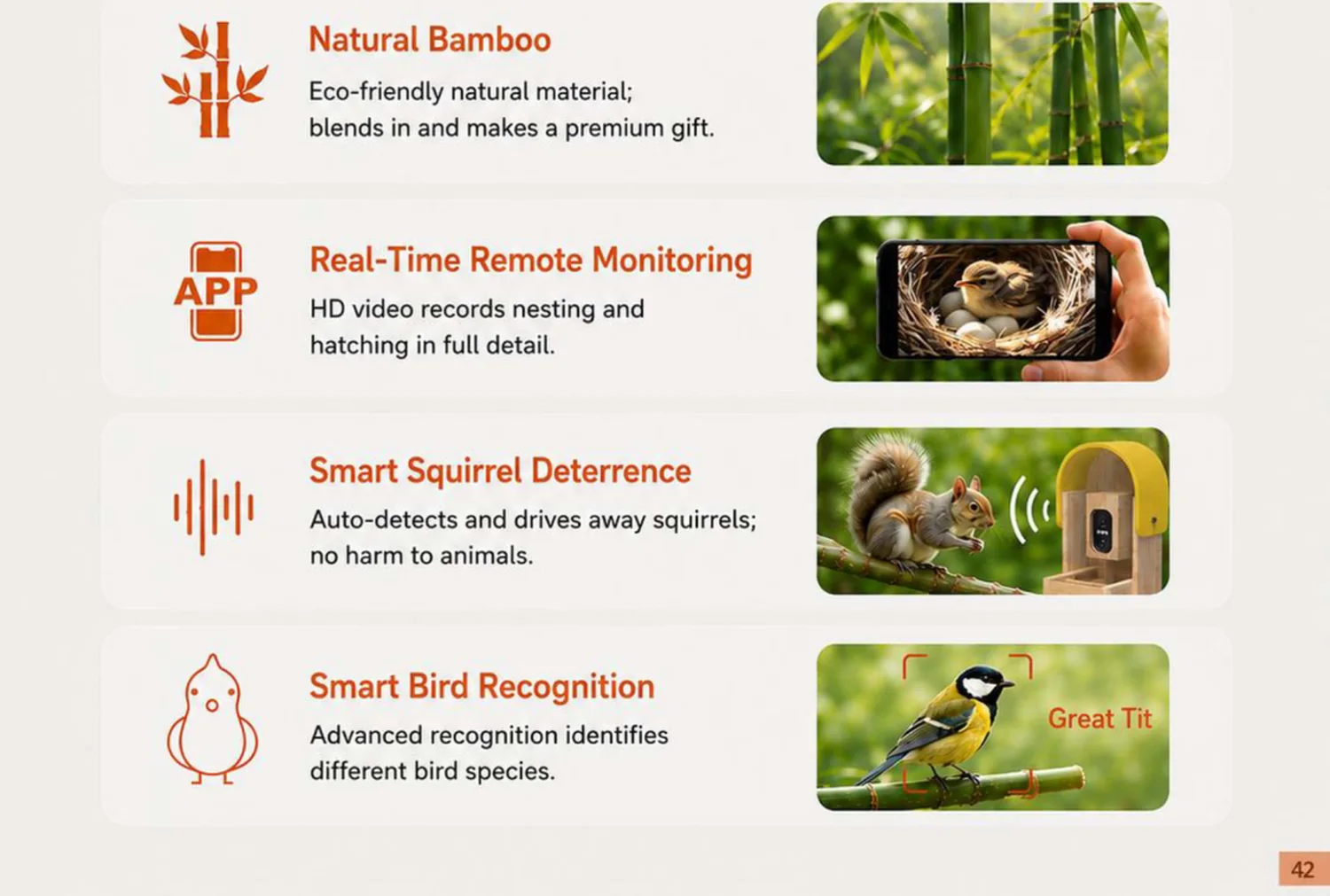 bamboo birdhouse camera — key selling points and features