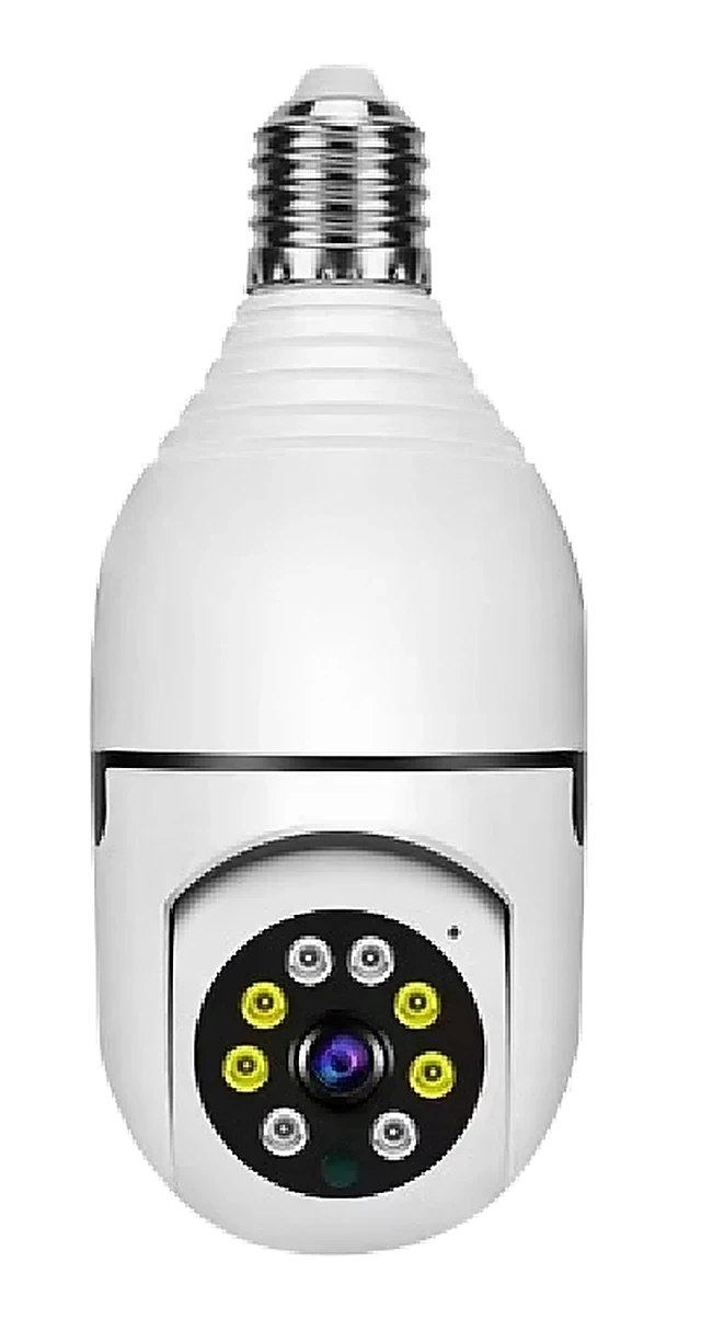 E27 bulb camera, studio white background, front view