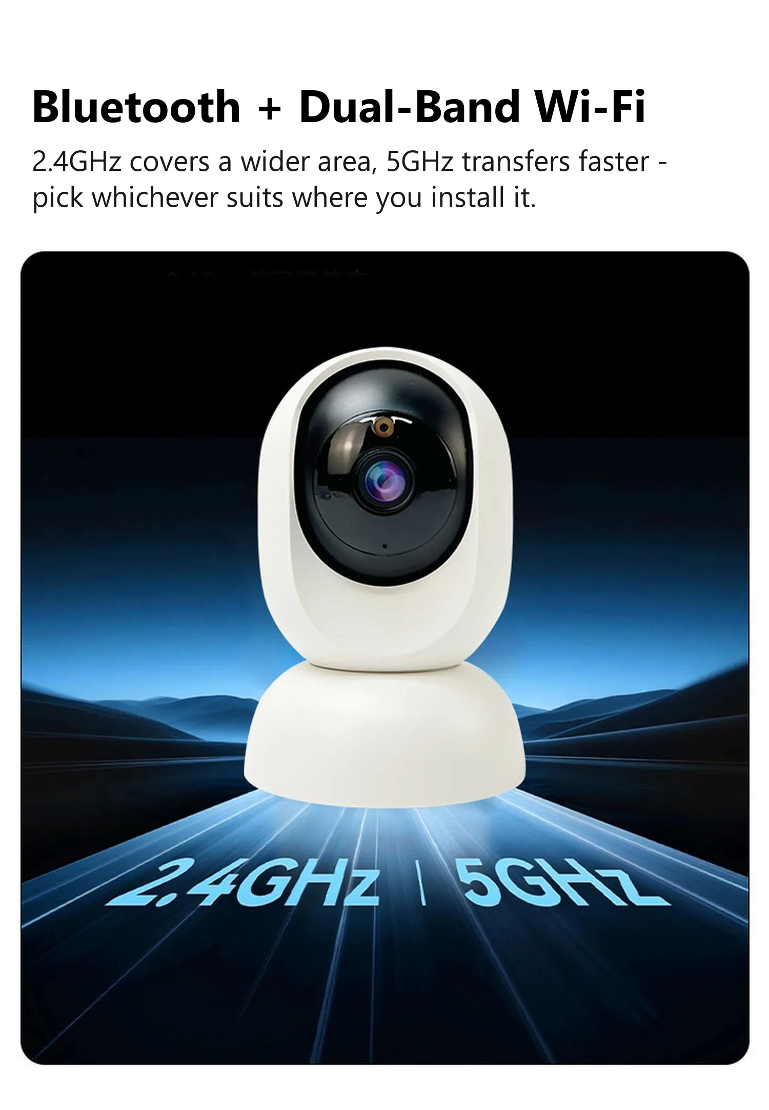 C19 Bluetooth pairing and dual-band Wi-Fi, 2.4 GHz for range and 5.8 GHz for speed
