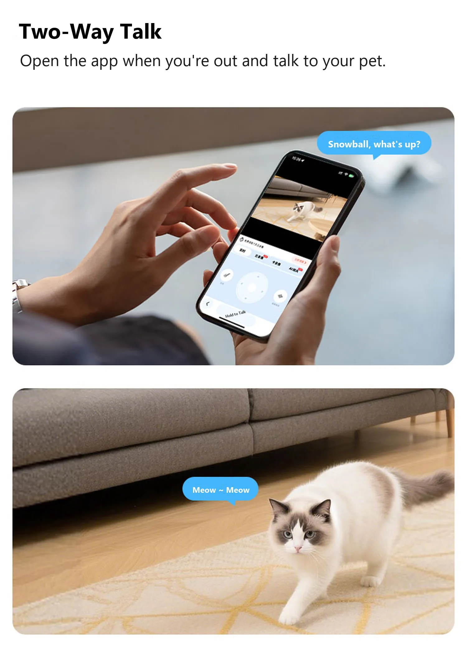 C19 two-way talk, owner talking to a cat through the phone app