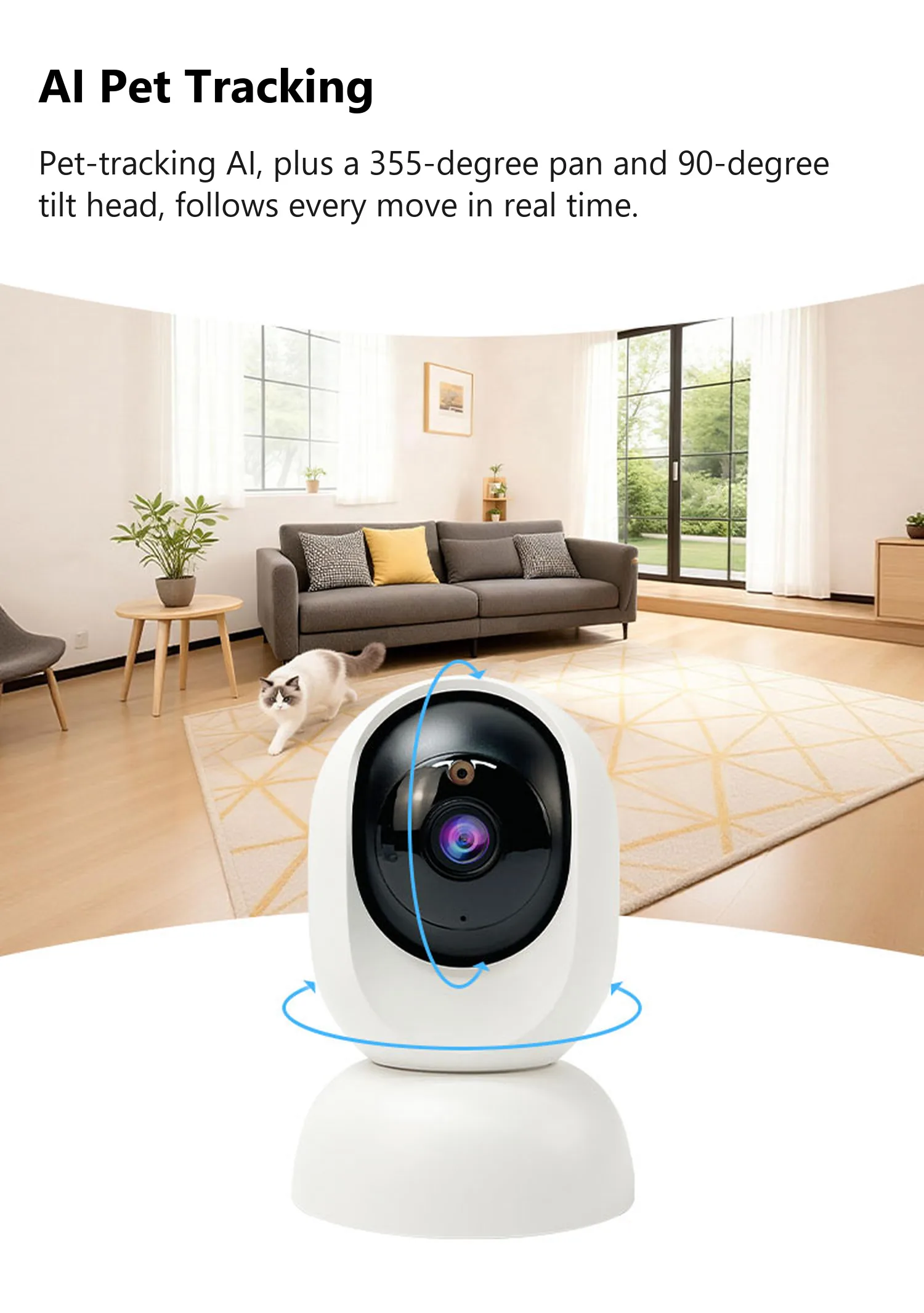 C19 AI pet tracking with 355-degree pan and 90-degree tilt head