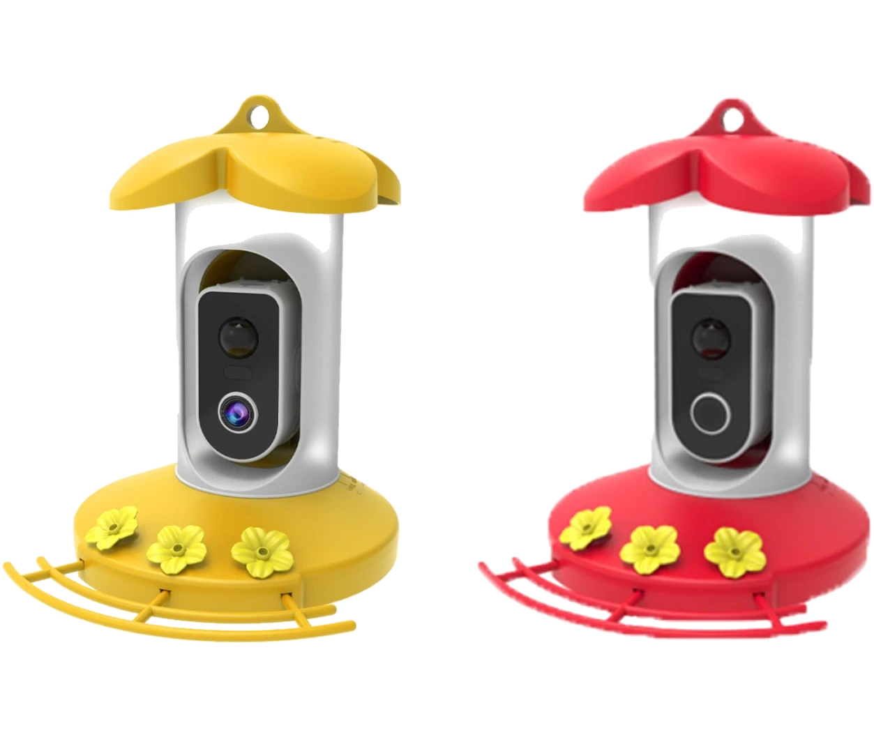 NewSmartTech D3-A3 hummingbird feeder camera with AI bird ID - yellow and red colourways