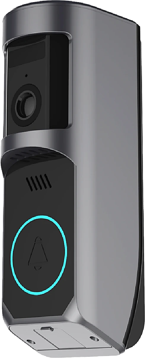 PTZ video doorbell, studio white background, front view