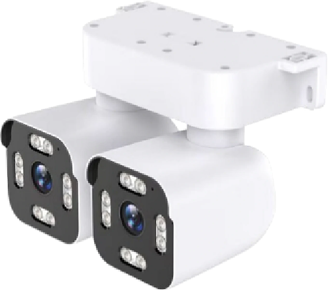 solar dual-lens dual-PTZ camera, studio white background, front view