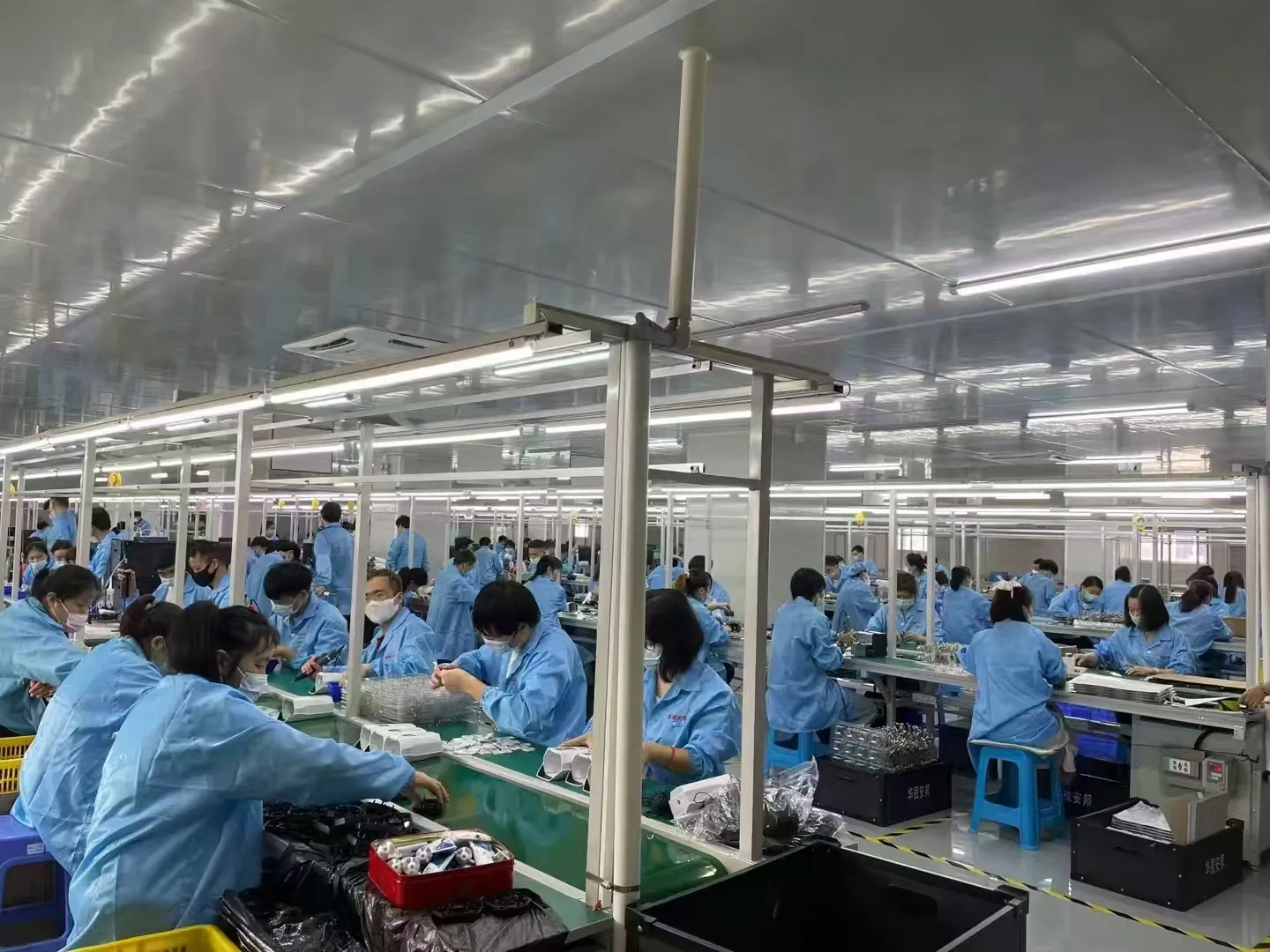 Assembly line at our partner factory producing Wi-Fi pet feeders and cameras