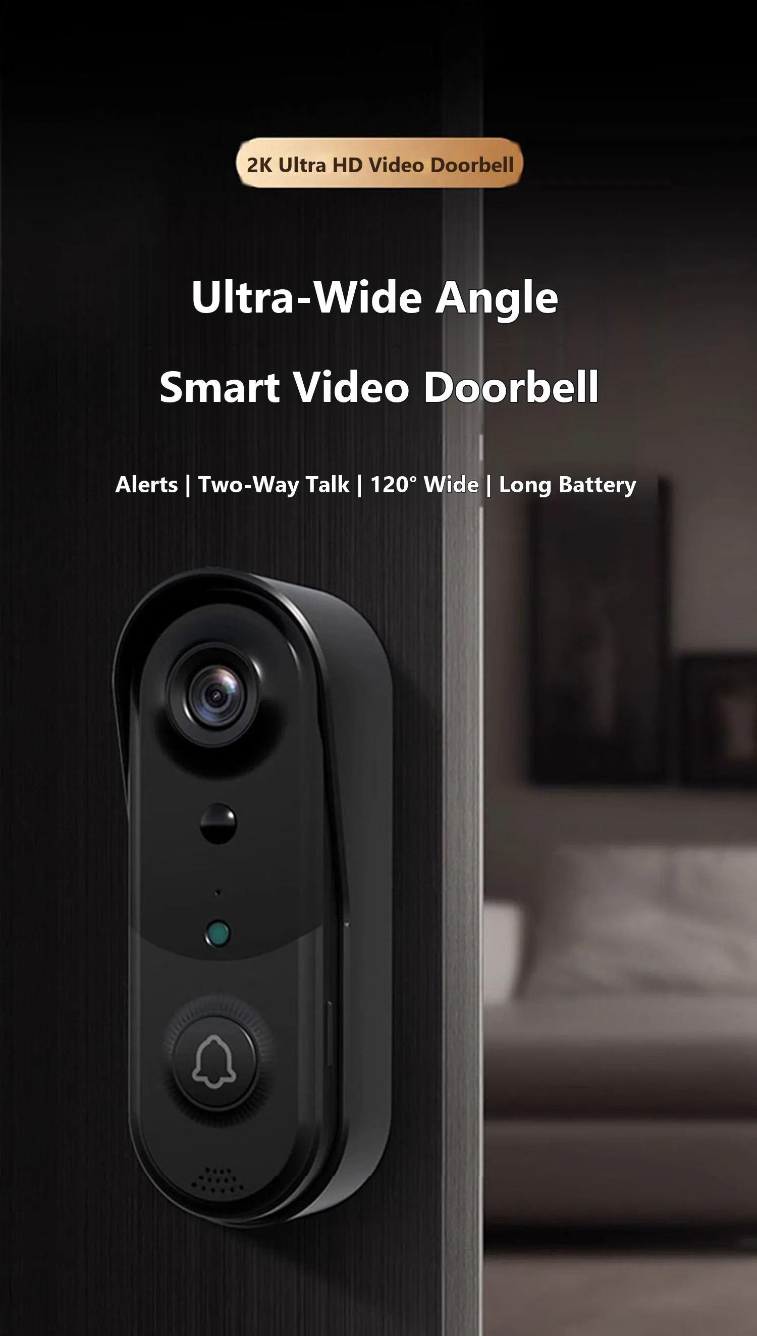 J1 wireless video doorbell camera on a front door, 1080p HD