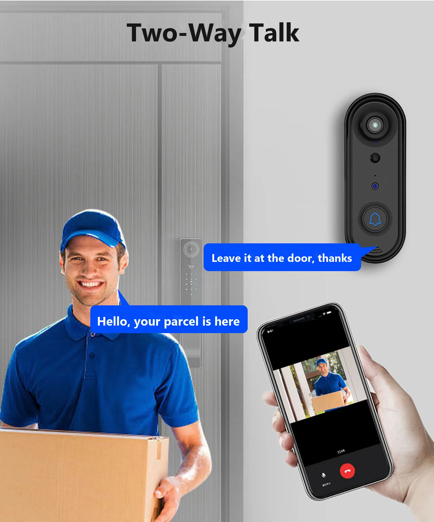 Two-way talk with a delivery driver through the J2 app