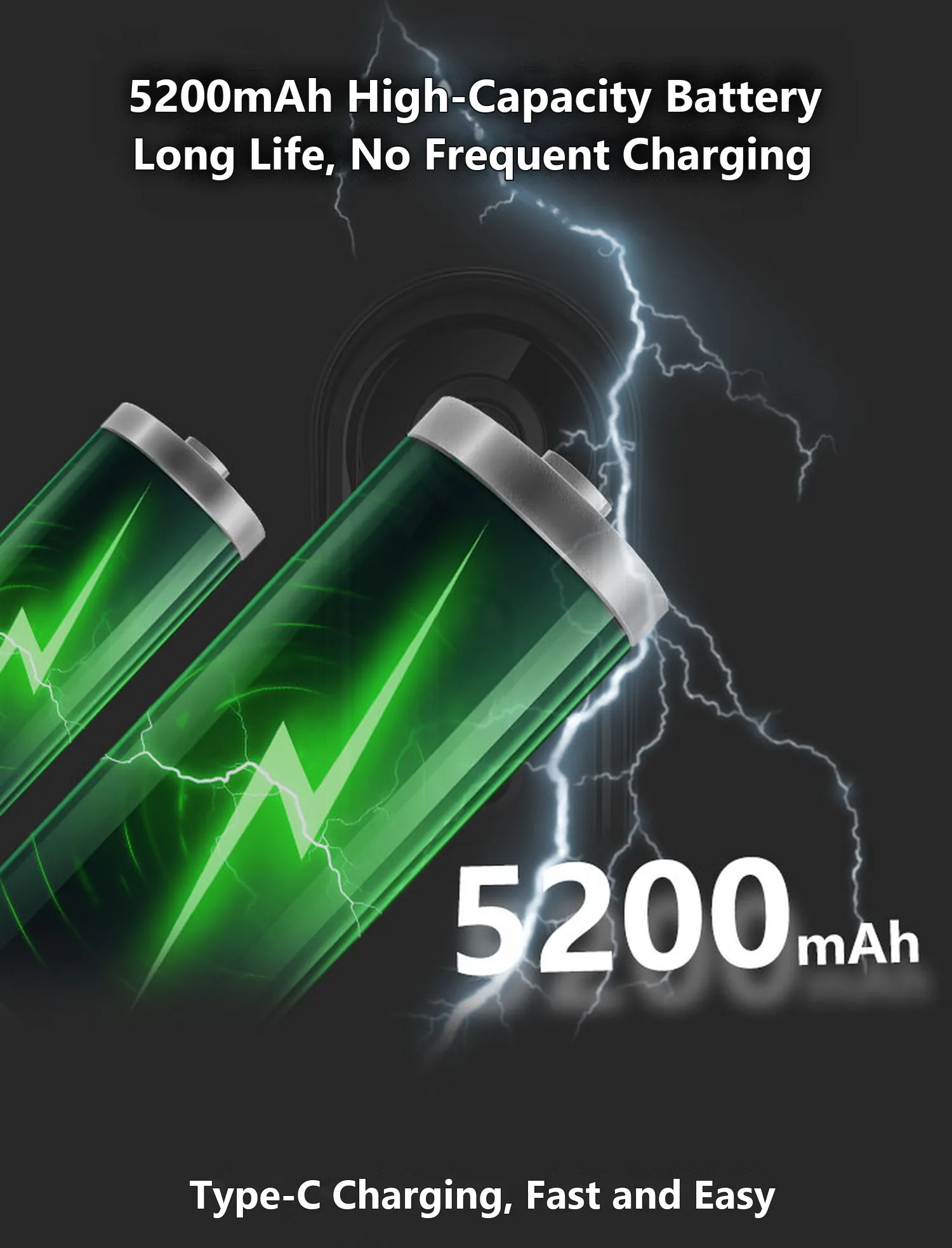 5200 mAh high-capacity battery with Type-C charging