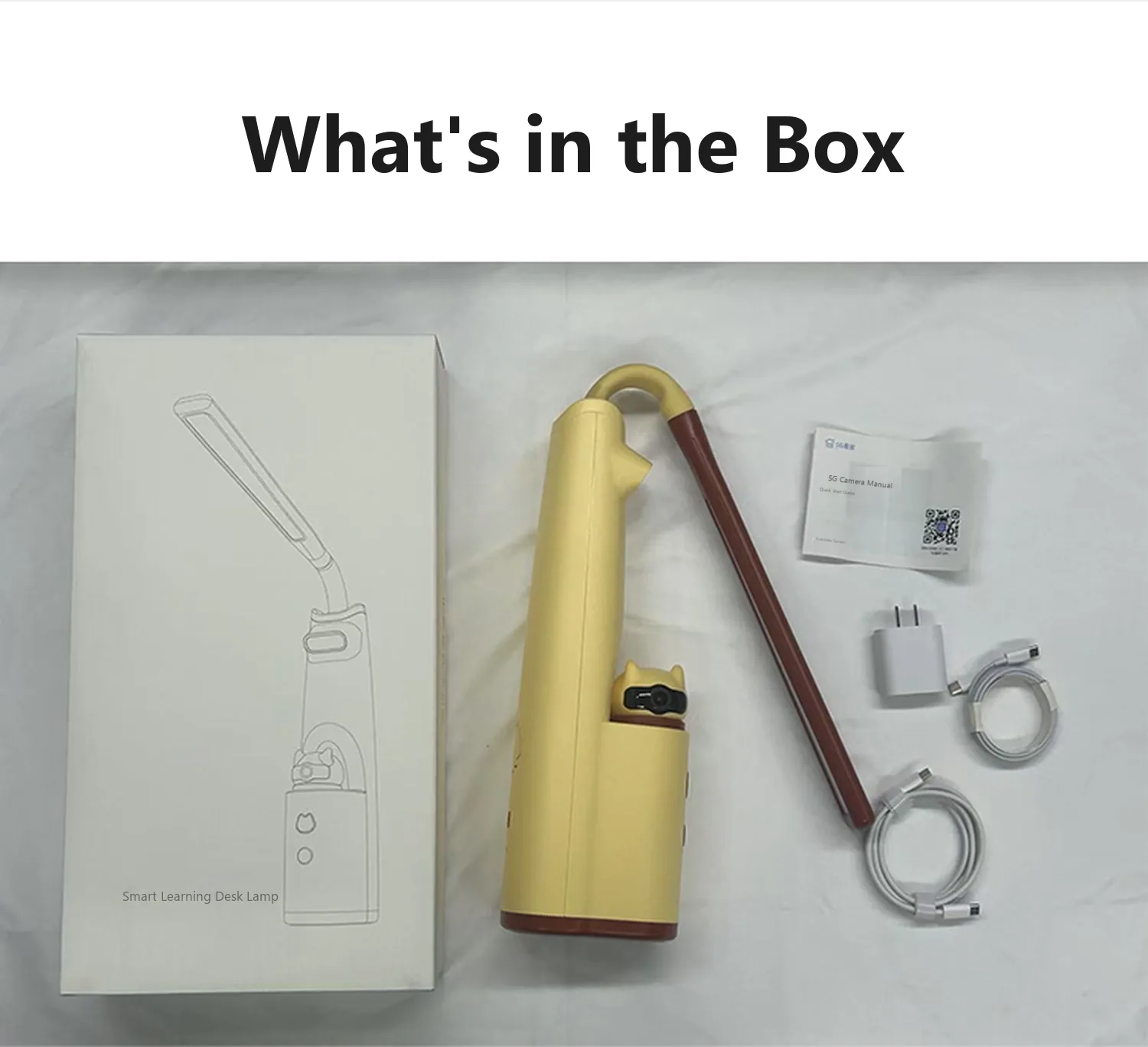 L1 what is in the box: lamp, printed box, adapter, USB Type-C cable and manual