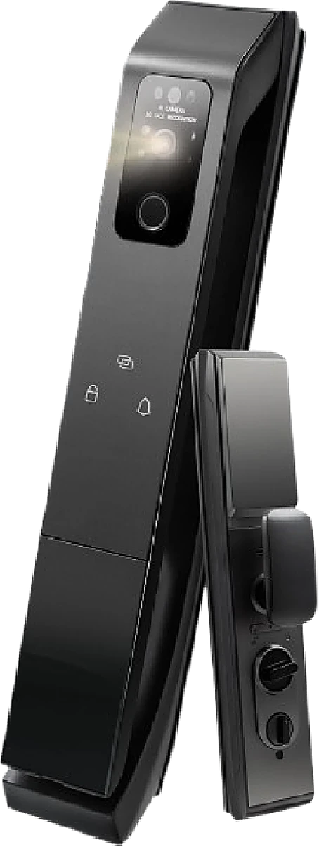 AI fully automatic video lock, studio white background, front view