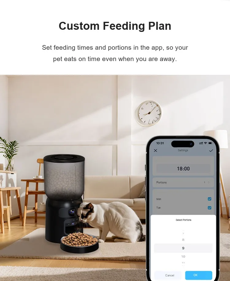 PF4 custom feeding plan in the app: up to 10 meals per day, 1 to 15 portions per meal