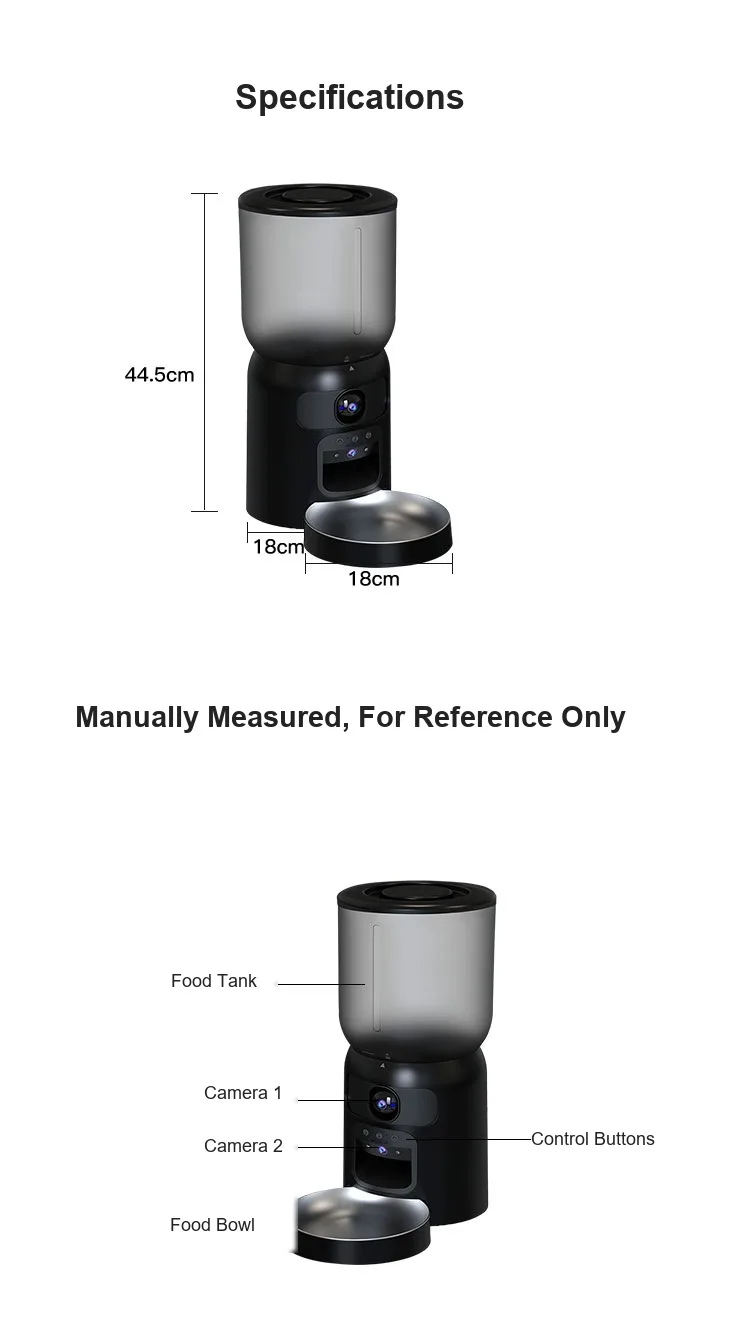 PF4 dimensions and structure: 317 x 181 x 445 mm, 6 L food tank