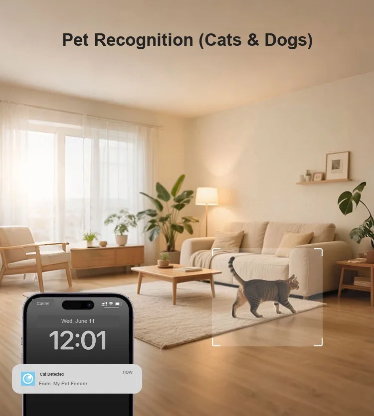 PF4 AI pet recognition identifies which cat or dog is eating and sends phone notifications