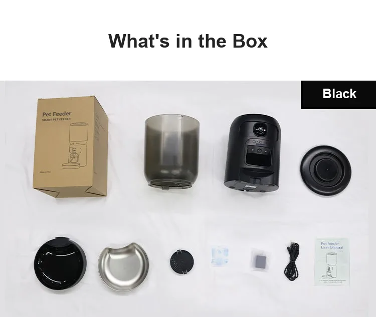 PF4 package contents: feeder unit, 304 stainless steel bowl, accessories and manual