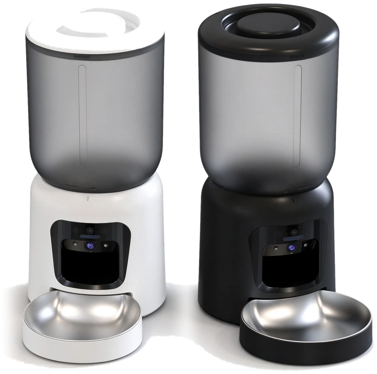 NewSmartTech PF6 single-bowl WiFi pet feeder in white and black with stainless steel bowl