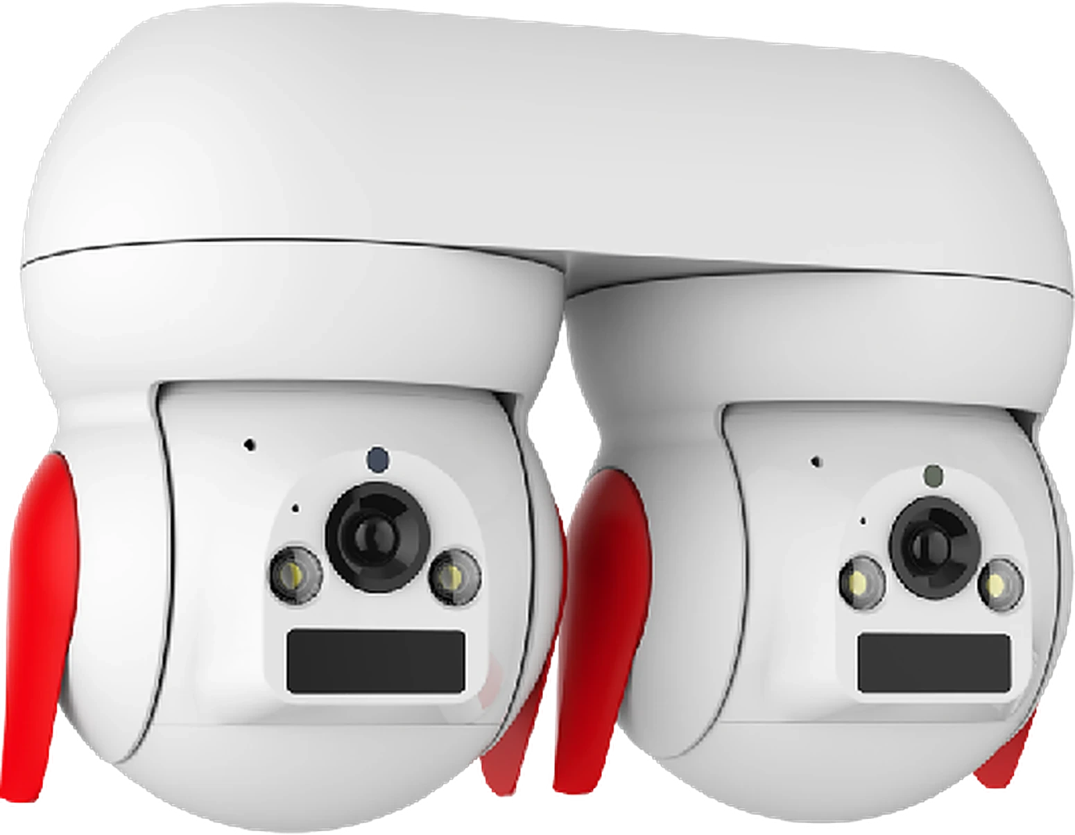 triple-lens triple-PTZ camera, studio white background, front view