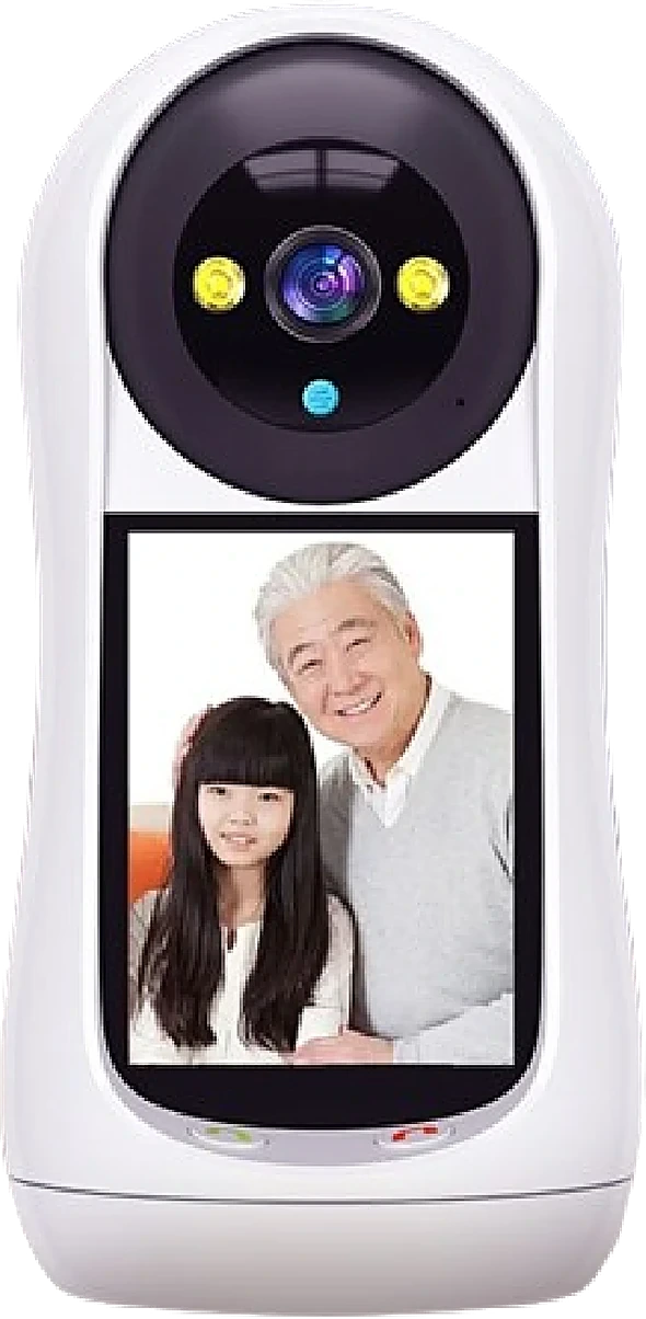 screen pan/tilt camera, studio white background, front view