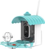 A20S-B1 smart bird feeder camera with teal roof and white body
