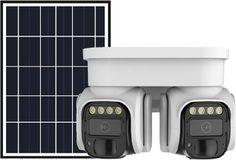 4G solar AOV dual-lens camera, studio white background, front view