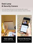 L1 desk lamp and security camera in one, lighting the desk while the phone shows a live view of the child studying