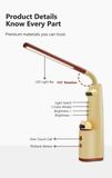 L1 product details: LED light bar with 155 degree rotation, light switch, three colour modes, brightness up and down, one-touch call button and posture sensor