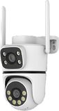 dual-lens dual-PTZ camera, studio white background, front view